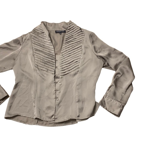 Jones New York | Signature Petite Long Sleeve Tan Beige Button Down Dress - Picture 3 of 9